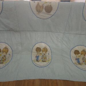 Vintage 70s Petticoats and Pantaloons Blue Gingham Quilt Comforter Full Size